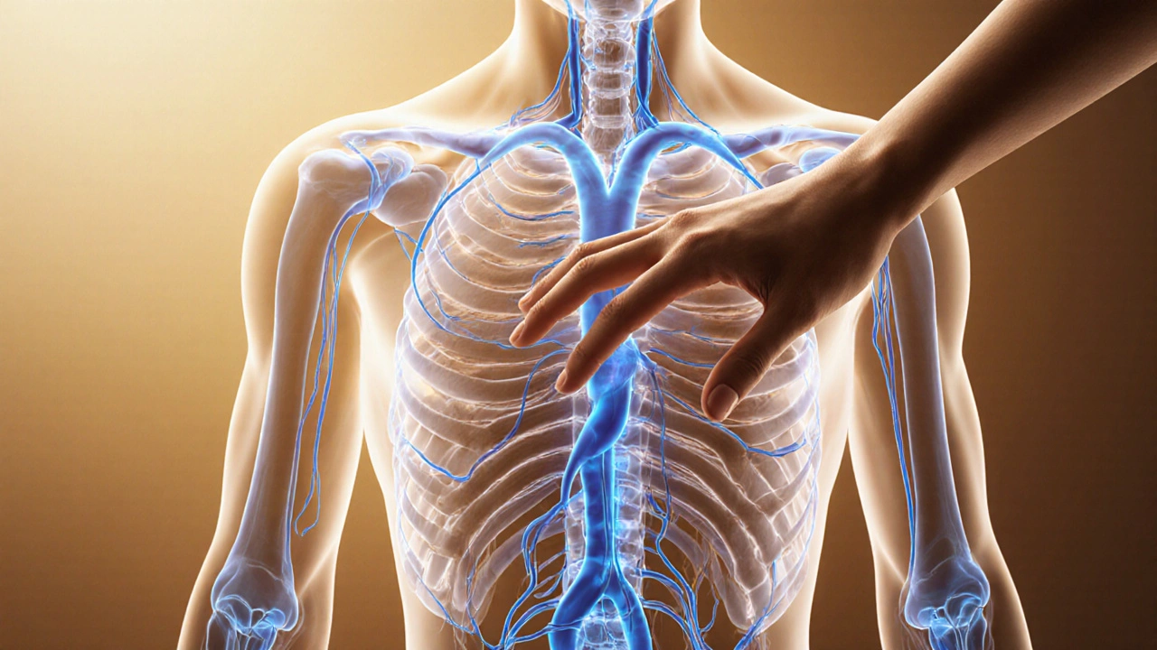 Jemný masážní pohyb ruky podél lymfatických cest těla.