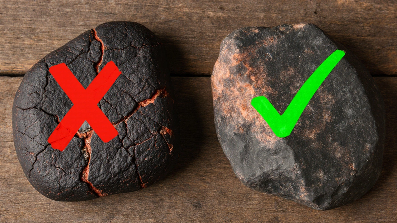 Porovnání poškozeného a správně udržovaného lávového kamene.