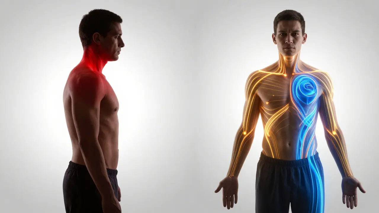 Energetické linky a krevní oběh: před a po thajské masáži ve vizuální srovnání.