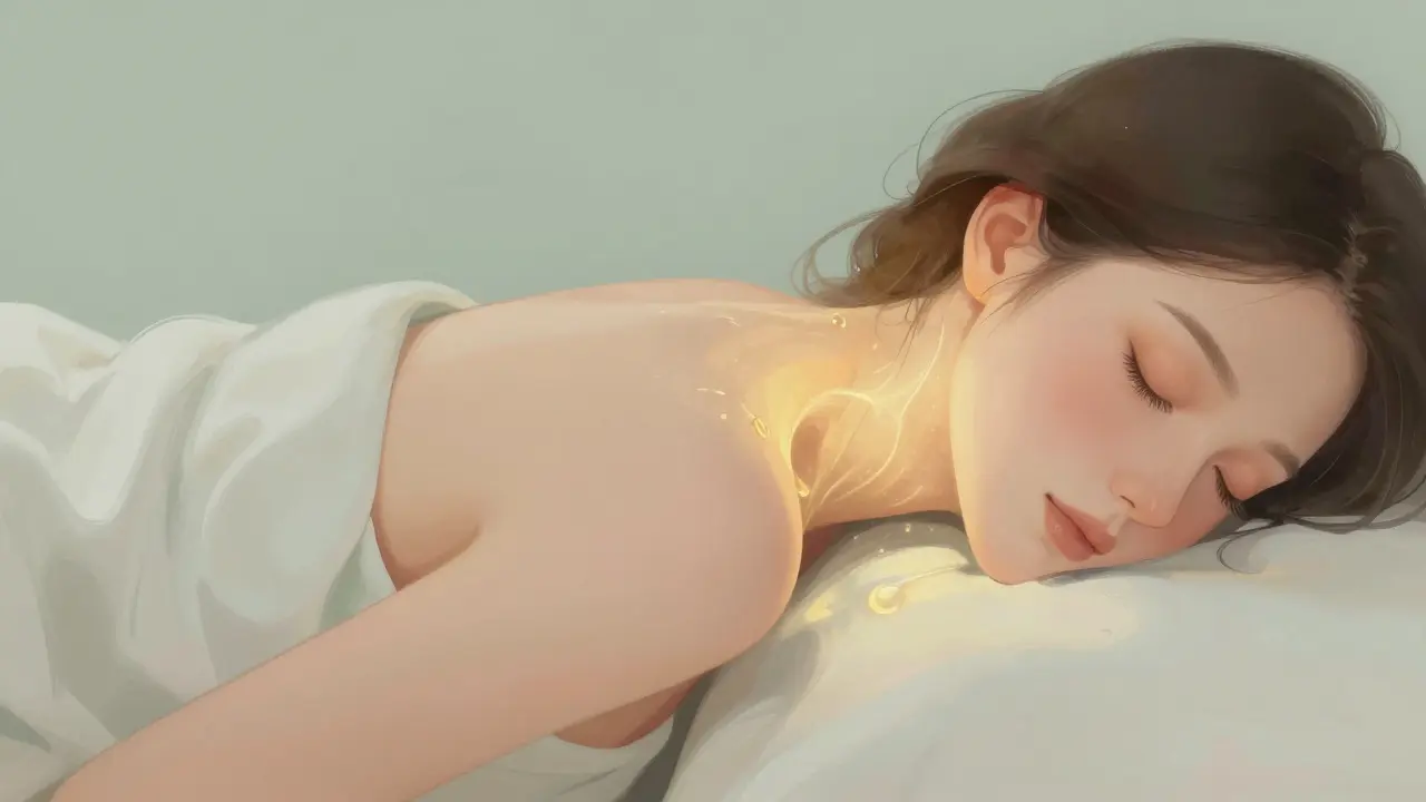 Umělecké znázornení uvolnění napětí v ramenou a krku ženy během relaxační péče.