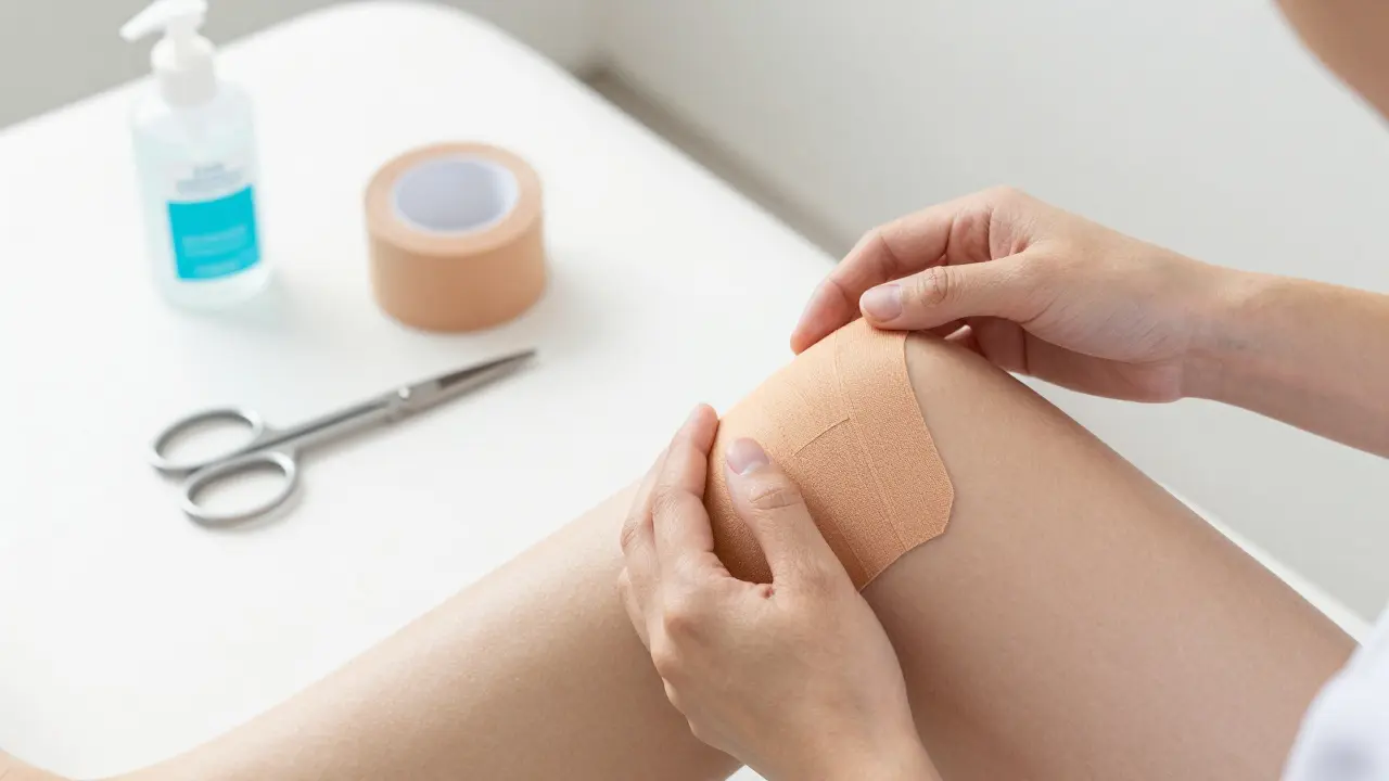 Příprava kůže a nástroje pro aplikaci kinesiotape